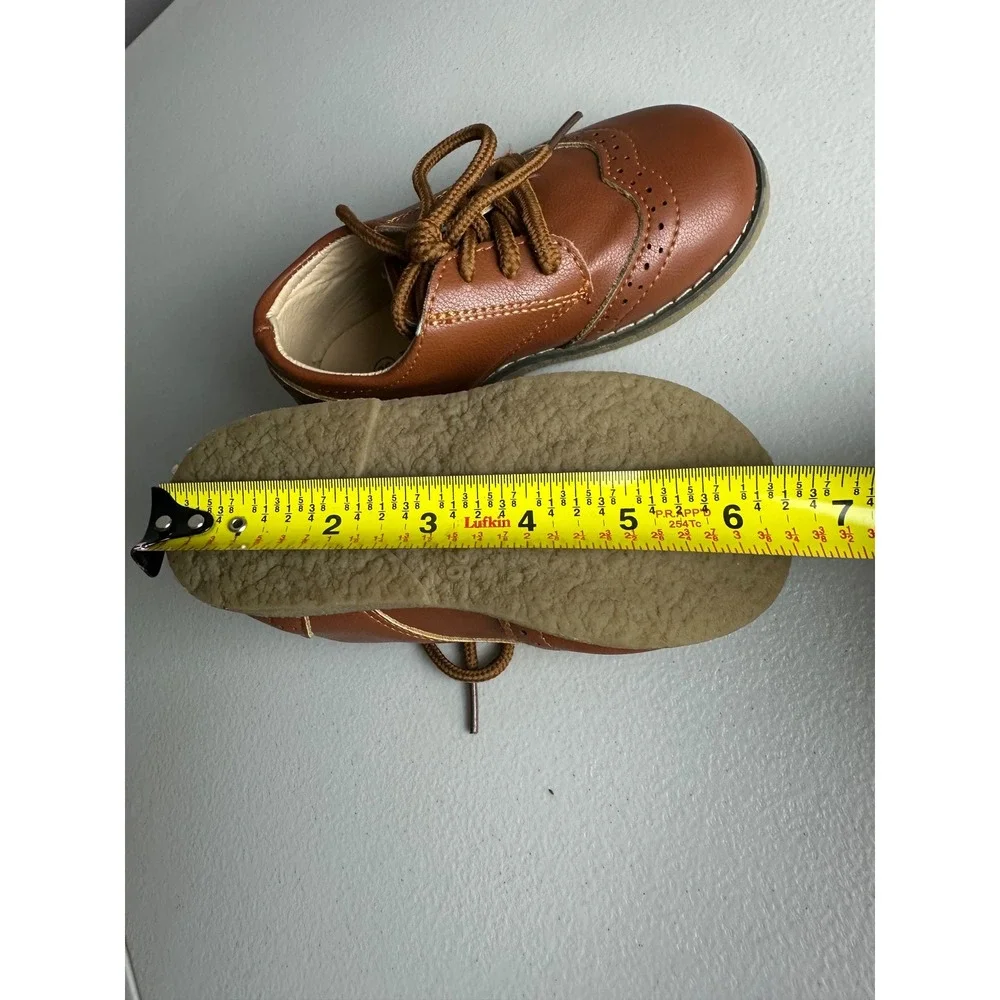 Meck Brown Faux Leather Wingtip Brogue Oxford Dress Shoes Toddler Boys Size 7